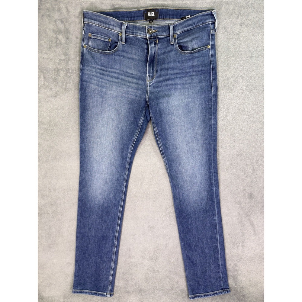 Paige Jeans Mens 35x34 Blue Lennox Straight Slim Medium Wash Denim Stretch